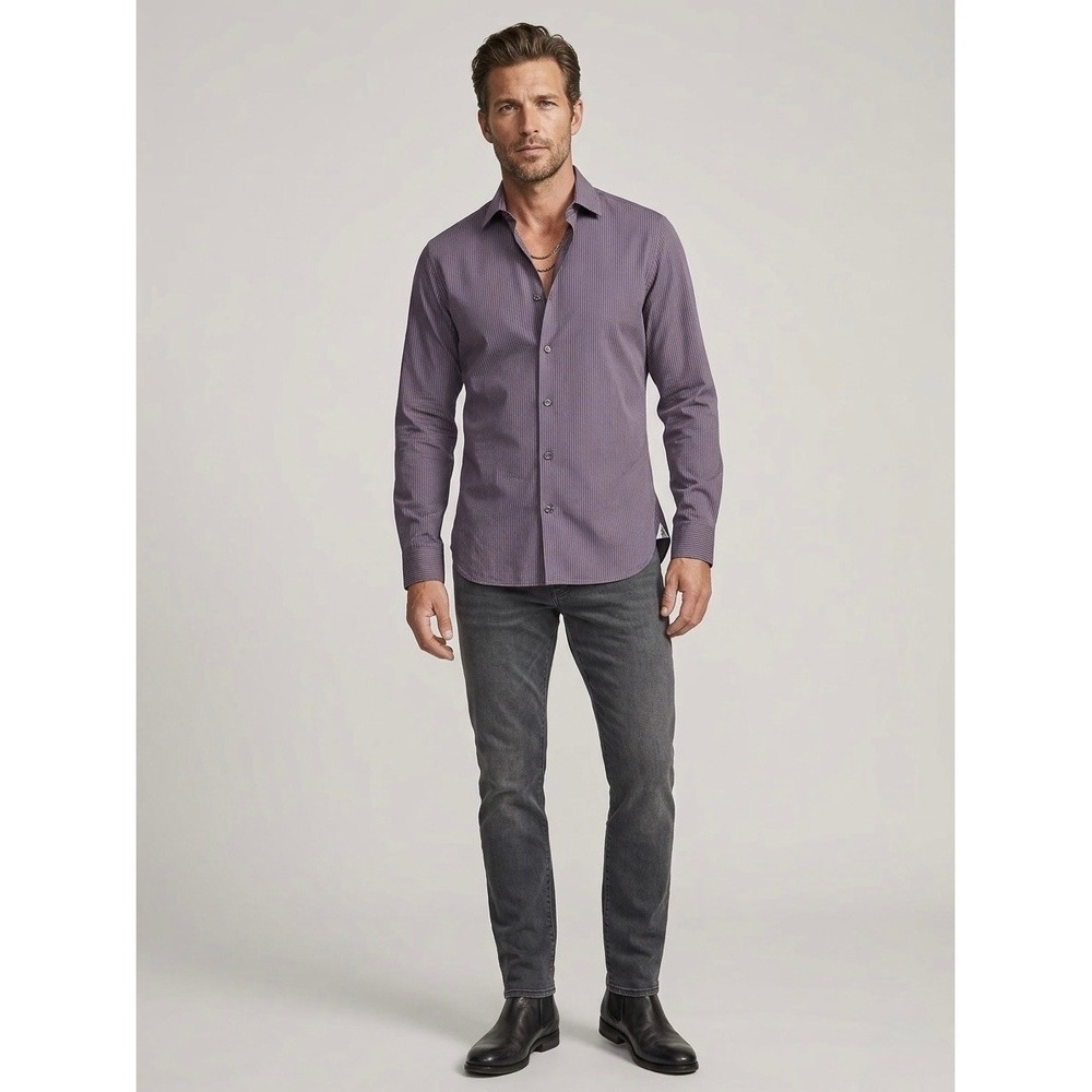 John Varvatos USA Mens Slim Fit Purple Striped Button Down Shirt 15 32/33 Cotton